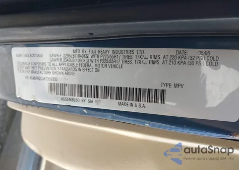 2006 Subaru Outback 2.5I Limited из США, поврежденный, VIN 4S4BP62C467359300